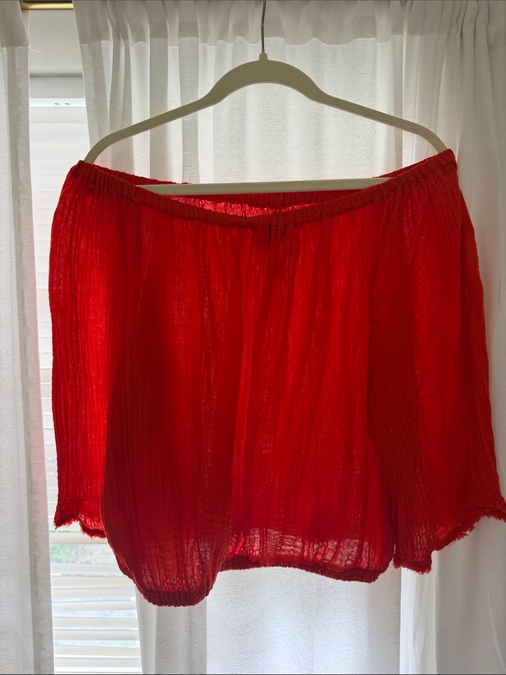 Michael Stars Isabel Convertible Gauze Top Red Pomodoro XL
